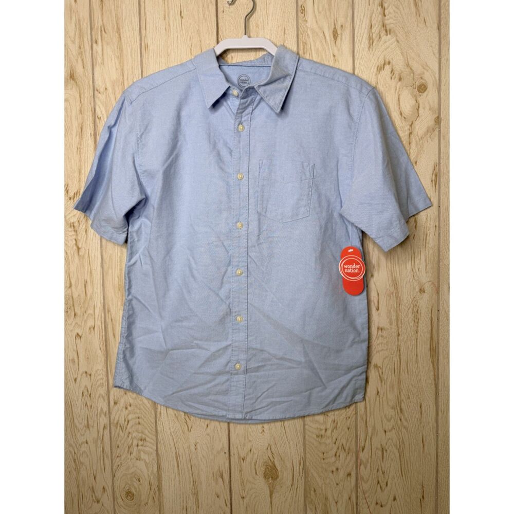 Wonder Nation Boys Cotton Button Down Shirt with Short Sleeves Light Blue